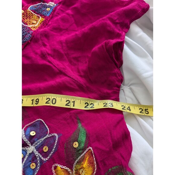 California Woman Top Free Size M/L Embroidered Pink Sequins Bohemian Tunic Flowy - Picture 13 of 14